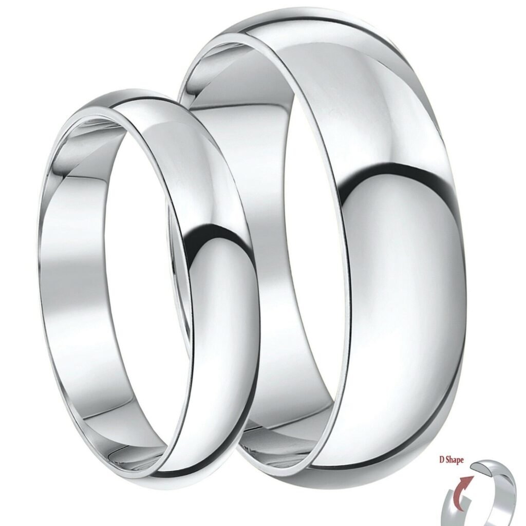 His & Hers 4&6 mm Rings 9ct White Gold Wedding Bands Men's & Ladies Ring Set 13